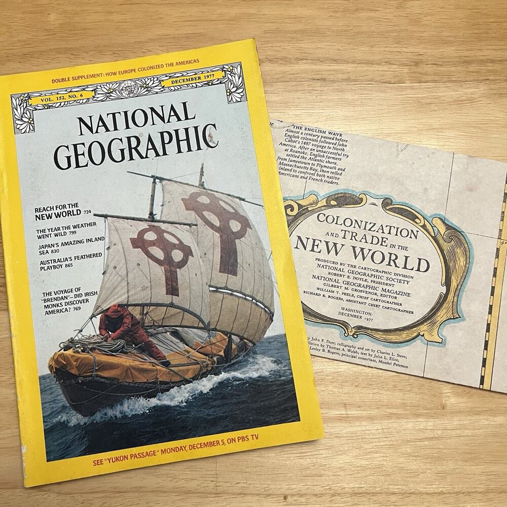 National Geographic Dec 1977 Magazine Original Map Colonization Trade New World